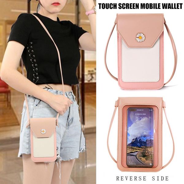 

card holders women shoulder crossbody bag pu leather magnetic buckle for mobile phone cards d88, Brown;gray