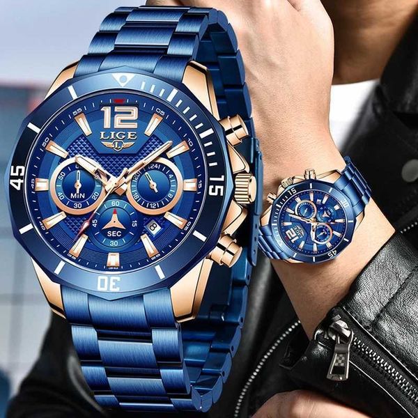 

lige men watches brand luxury sports watch for men waterproof style stylish stainless steel clock+box drop 210527, Slivery;brown