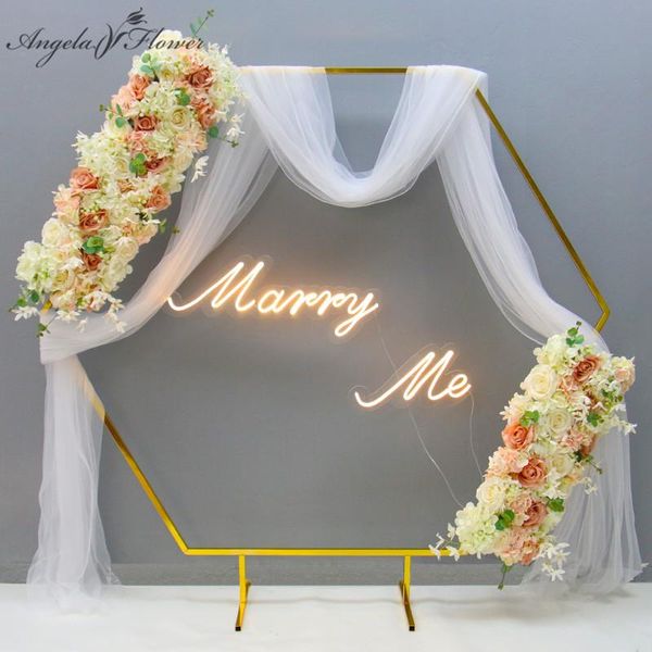 

decorative flowers & wreaths shiny gilded iron geometric hexagonal shelf wedding arch props background display stand outdoor arrangement flo
