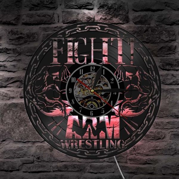 

fighting wrestling record wall clock gym hanging light lamp sports art decor fitness centre non ticking watch