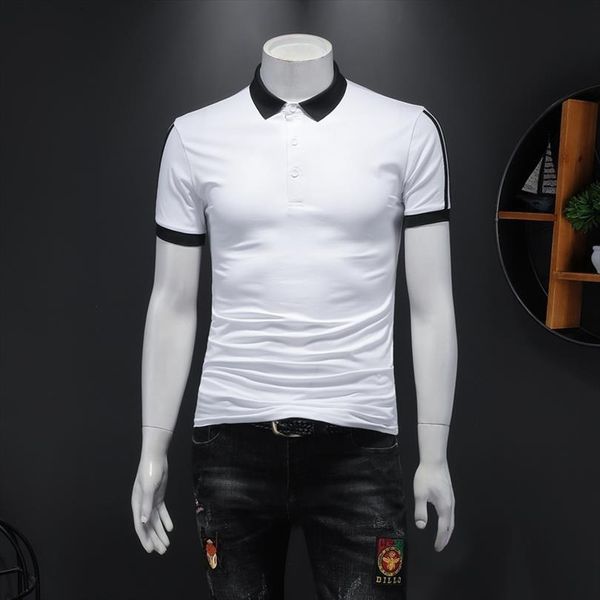 

plus size patchwork color men polo shirt summer all match short sleeve slim fit casual homme high quality, White;black