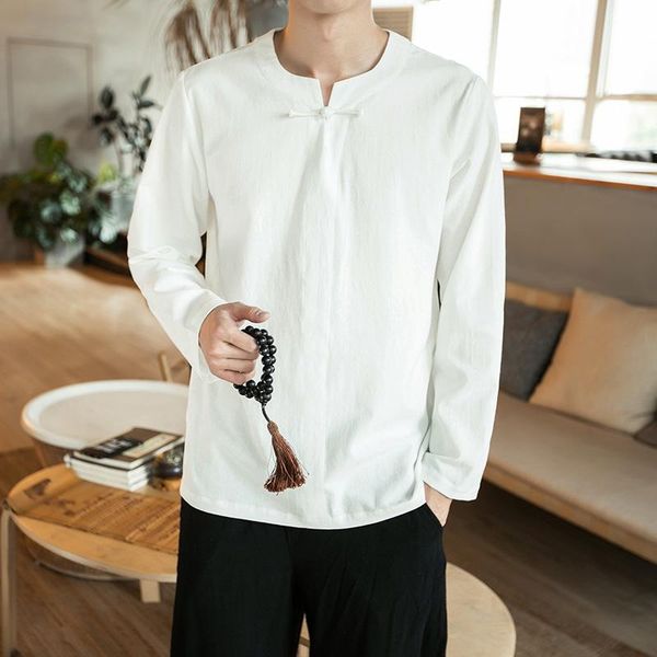 

yoga outfits men sweatshirts cotton linen chinese traditional long sleeve shirt casual jogger taichi meditation kungfu activewear, White;red