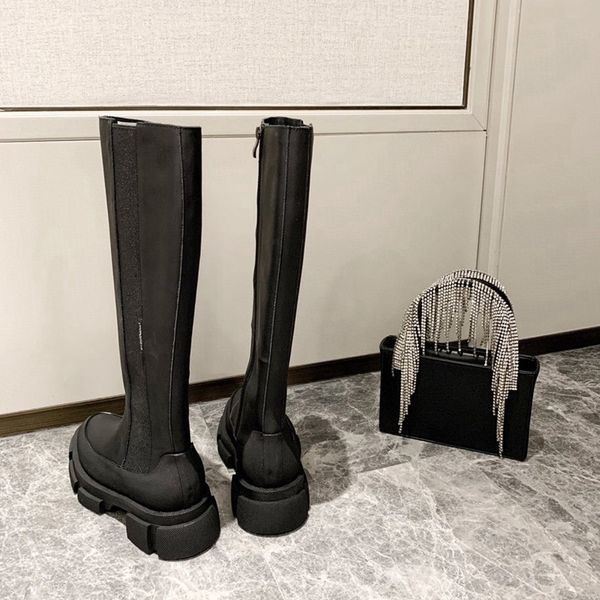 

winter fashion black genuine leather temperament tall boots women red bottom lug sole over knee booty famous party knight boot