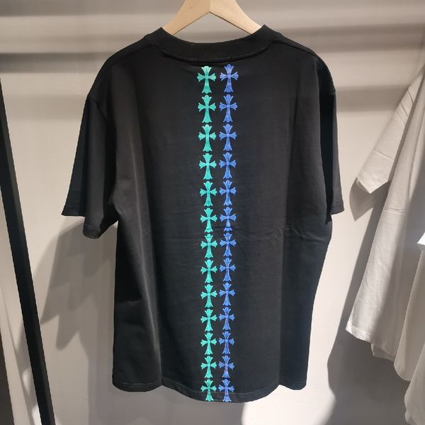 

ch crosin 21s horseshoe cross gradient color printing half loose short sleeve lovers t-shirt, White;black