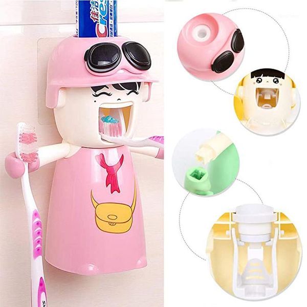 Set di accessori da bagno Portaspazzolino per bambini con tazza Dispenser di dentifricio a mani libere carino Custodia per spremiagrumi automatica per bambini