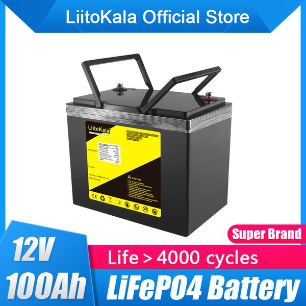 LIITOKALA 12 V 100AH ​​Enerji Depolama LIFEPO4 12.8 V Güç Pil RV Kamp Golf Arabası için 3000 kez 3000 Kez Off-Road Off-ızgara Güneş Rüzgar LCD