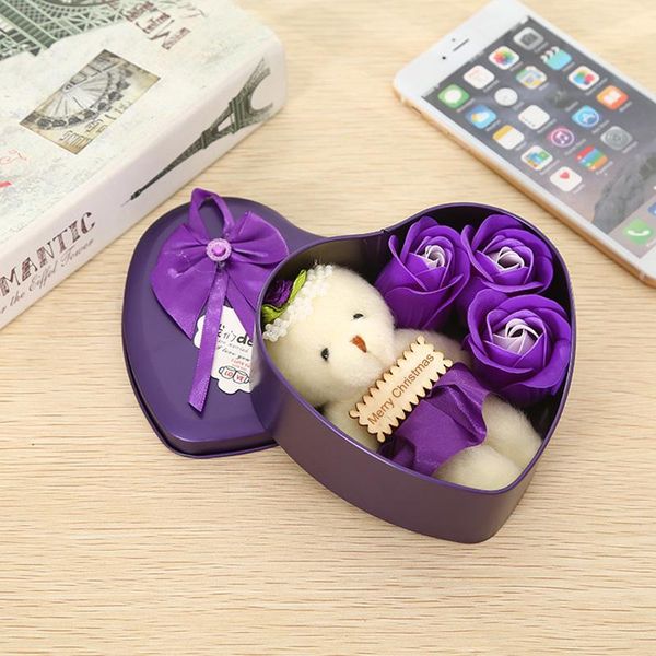 

flower-shaped soap rose with little bear and heart-shaped storage box romantic gift for lovers girlfriends canq889 party favor