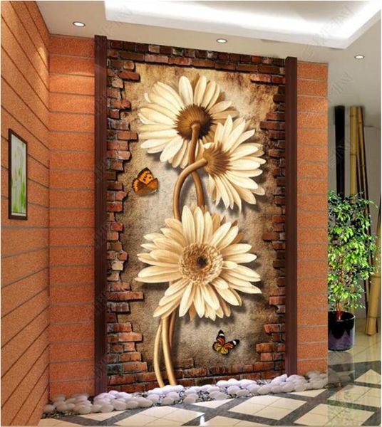 

wallpapers custom po mural wallpaper vintage chrysanthemum 3d stereo brick living room el entrance decor papel de parede