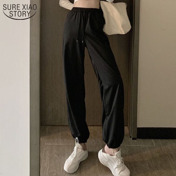 

autumn winter high waist baggy solid pants women black casual wide leg drawstring velvet loose trousers 12778 210427, Black;white