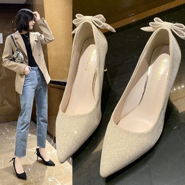 

woman high heels shoes sandals ladies pointed pumps 2022 work dress professional lace-up shallow mouth slip on crossdresser, Black