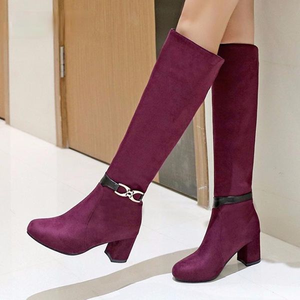

concise suede high heels women vintage knee boots party prom shoes woman winter metal decoration long, Black