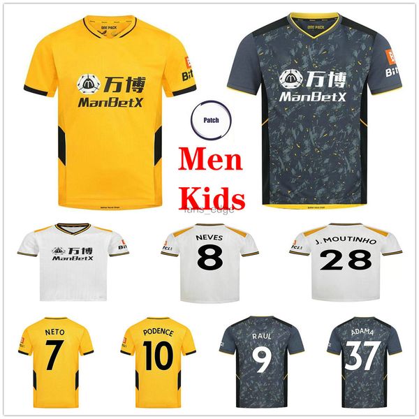 

2021 2022 wolves soccer jerseys neto 8 neves 9 raul 10 podence adama semedo j.otto wanderers custom 21 22 home away third men kids kit footb, Black;yellow