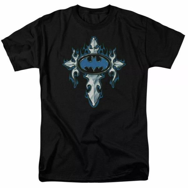 

batman gothic steel cross logo t shirt licensed comic book tee black, White;black