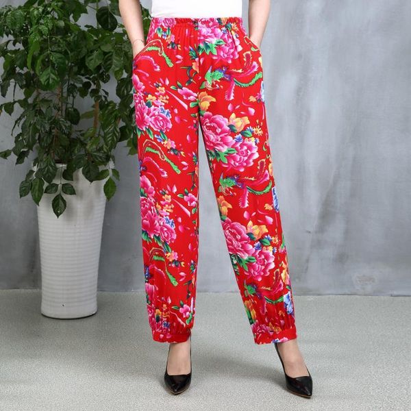 

women's pants & capris plus size harem vintage floral printed wide leg summer women linen long elegant trousers femme bc989, Black;white