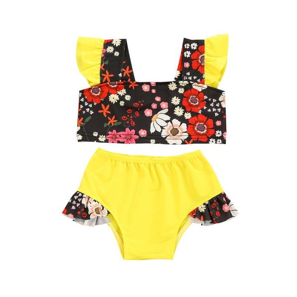 

bimba swimwear toddler kid baby girl strap ruched floral swimwear+swimming trunks two-piece set kids for girls one-pieces, Black