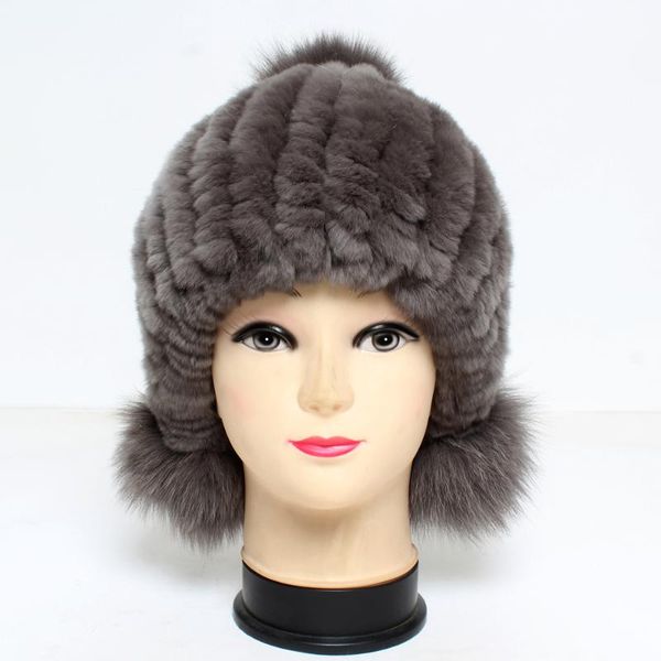 

caps & hats child warm real rex fur fashion soft beanies kids natural casual genuine, Yellow
