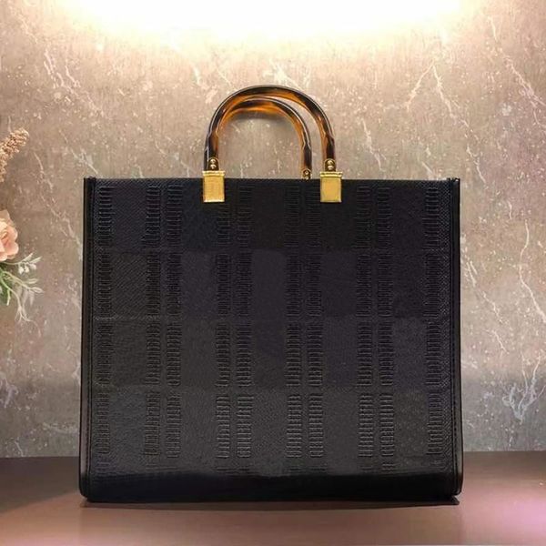 

sunshine leather medium handbag purse women letter prints tote bag fashion shopping package removable shoulder straps plexiglass handle