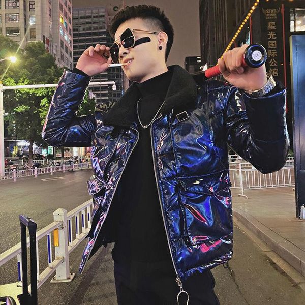 

men's down & parkas men 's cotton jacket winter korean style lamb fur collar thick warm long sleeves cardigan -padded, Black