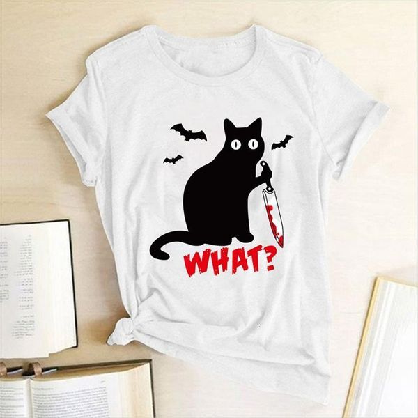 

cat knife funny girl halloween womens t shirts femme camisetas verano mujer tees chemise, White