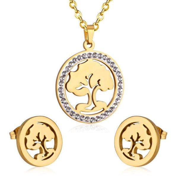 

earrings & necklace luxukisskids tree cz pendant necklace&earrings wedding dubai african jewelry sets for women stainless steel fashion set, Silver