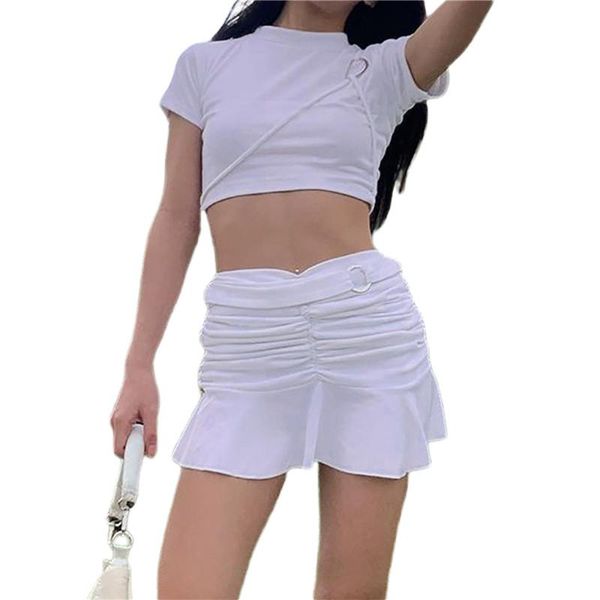 

skirts women preppy style ruched skirt solid color high waist y2k streetwear 90s party holiday, Black