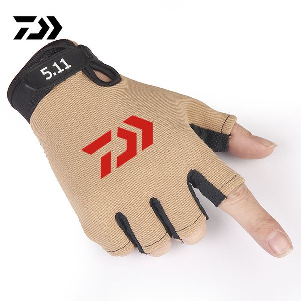

2021 new daiwa gloves camouflage half fishing gloves breathable hunting anti-slip outdoor camping cycling finger sport glovesg, Blue;gray
