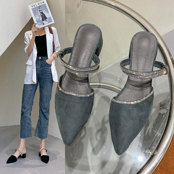 

slippers 2021 summer fashion ladies temperament blue square root half drag, Black