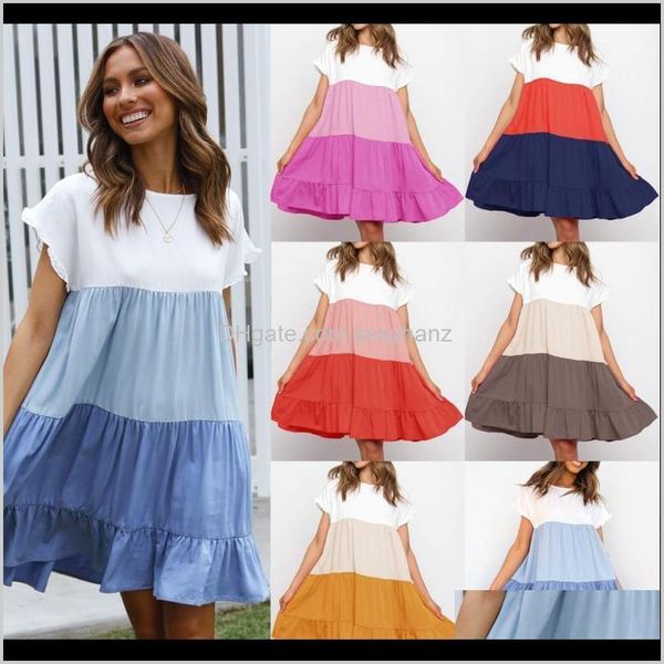 

party dresses womens clothing apparel drop delivery 2021 summer holiday mini women o neck short sleeve color patchwork ruffles basic beach d, White;black