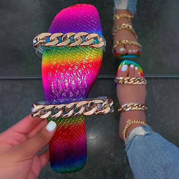 

slippers 2021 summer fashion chain decoration transparent open-toed outdoor female plus size beach for women, Black