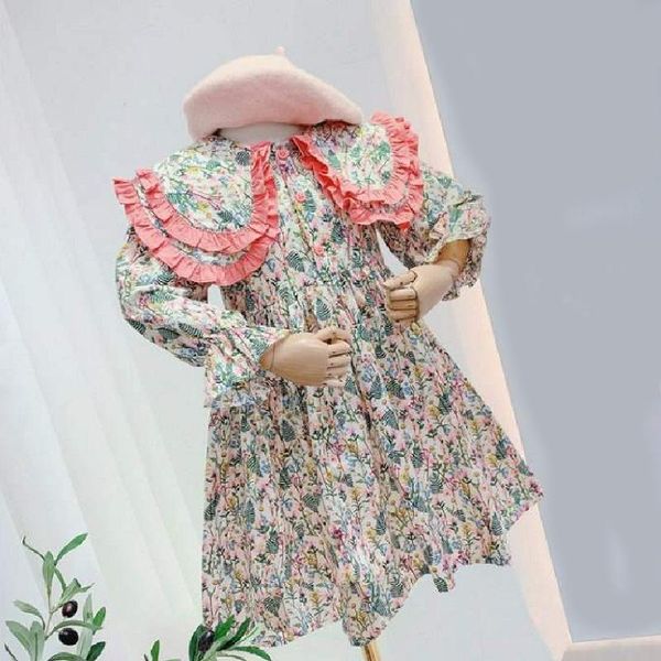 

girl's dresses dress 2021 kids clothing spring autumn lapel floral korean style children's party, Red;yellow