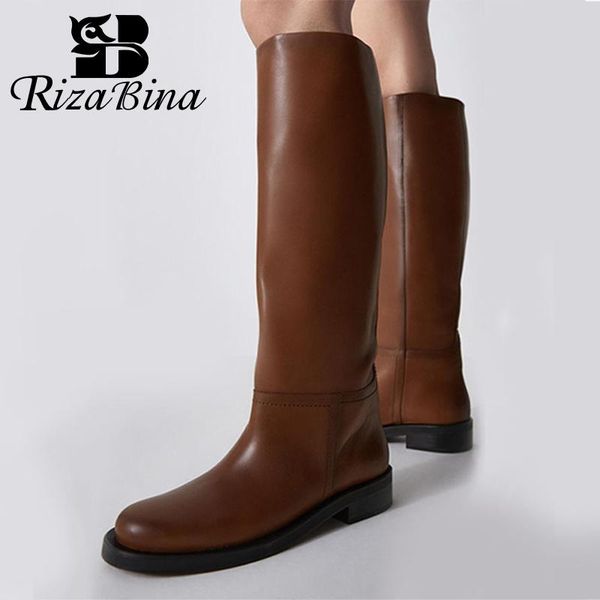 

boots rizabina size 34-43 women knee real leather platform winter shoes for woman 2022 warm fur long office lady footwear, Black