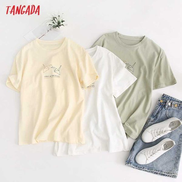 

tangada women print cotton t shirt short sleeve o neck tees ladies casual tee shirt street wear bao45 210609, White