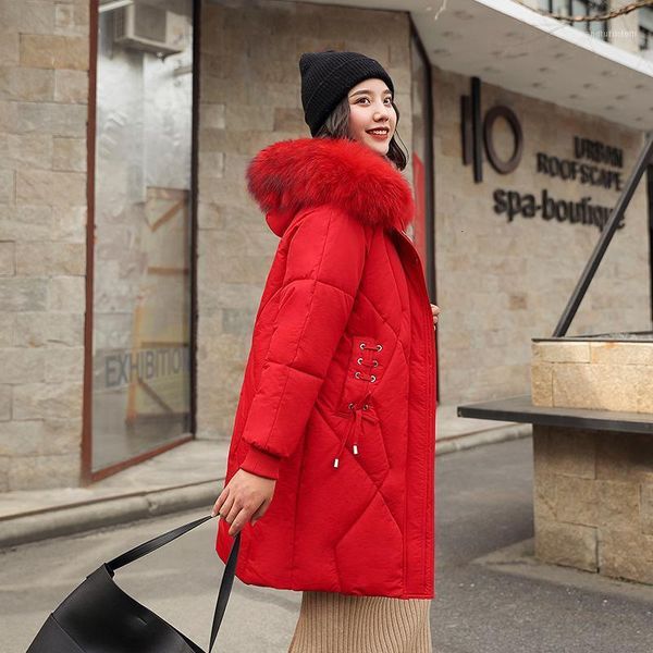 

women's down & parkas 2021 arrival women winter jacket cotton padded warm thicken big fur collar long coats parka womens jackets office, Black