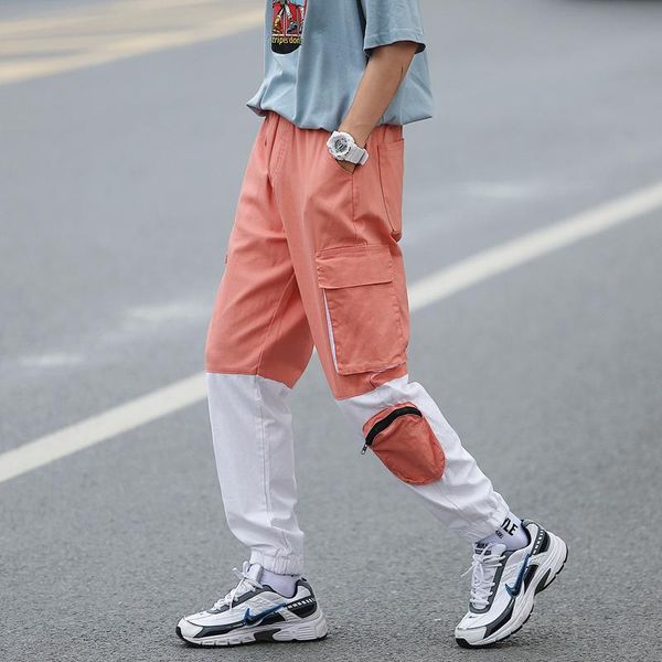 

cotton harajuku patchwork harem pants men hip hop casual joggers trousers male fashion pockets streetwear sweatpants men's, Black