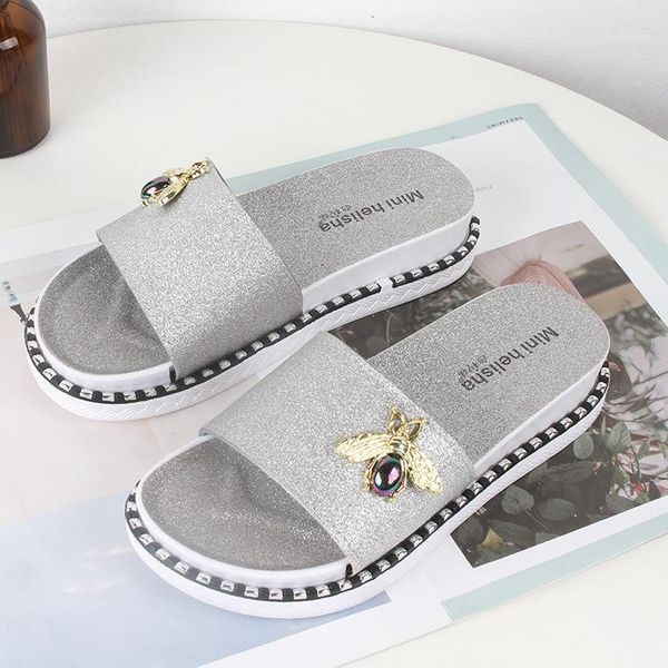 

slippers zapatos mujer women summer bee fashion platform bling flip flops flats beach lady casual shoes outdoor footwear sandal1, Black
