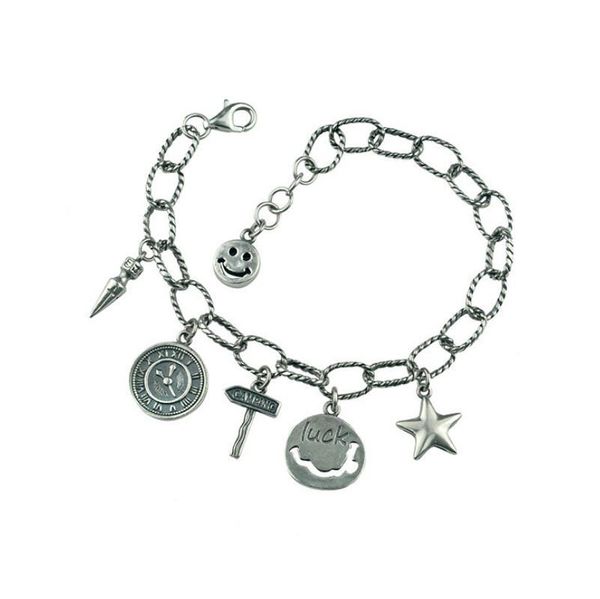 

link, chain s925 silver jewelry vintage star luck link bracelet (yrt), Black