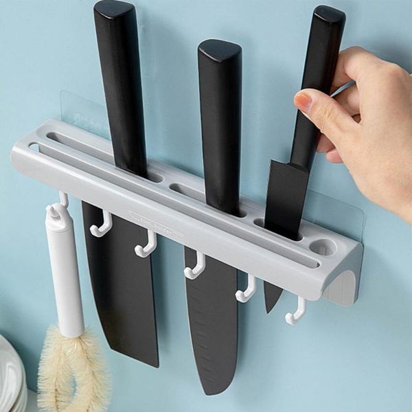 

kitchen storage & organization self-adhesive knife rack wall mounted strip holder with hook abs punch-space saving utensils for home