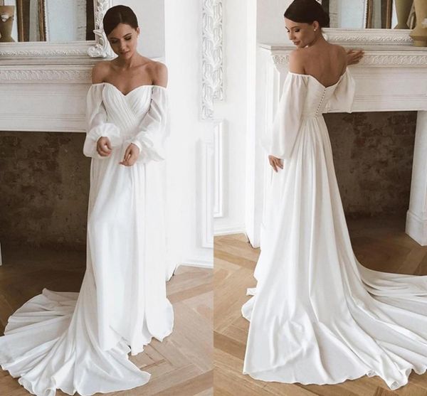 Semplice splendido abiti da sposa sexy fuori spalla da spalla abiti da sposa da sposa maniche lunghe in chiffon bohémien