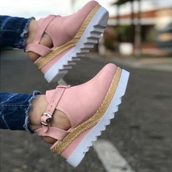

women sandals vintage shoes summer women's casual wedge ladies fashion thick bottom flats platform footwear for woman, Black