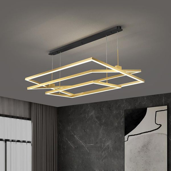 

chandeliers golden luxury dining lamp duplex villa staircase large chandelier brushed finishing black square pendant lamps high living room