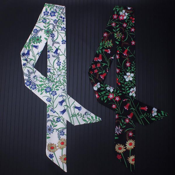 

scarves 2021 scarf for women double sided flowers skinny bag brand silk floral tie fashion band head ladies, Blue;gray