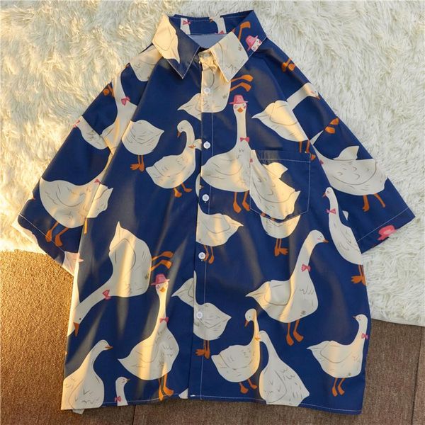 

women's blouses & shirts summer loose cartoon print five-point sleeve lapel shirt college style wild casual blouse female, White