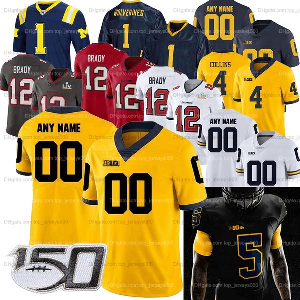 

custom men women youth michigan wolverines football jersey charles woodson tom brady chase winovich joe milton jim harbaugh roman wilson zac, Black;red