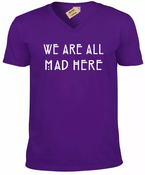 

Mens we are all mad here peak shirt alice in wonderland Cheshire gift, White;black