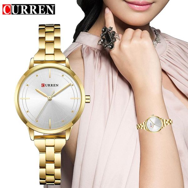 

wristwatches curren women luxury gold watches quartz 30m waterproof stainless-steel fashion dress watch girls clock montre femme, Slivery;brown