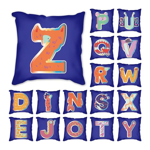 

decorative english alphabet letter cushion cover polyester bohemian dark blue home decoration chair car sofa pillow case 45x45cm cushion/dec