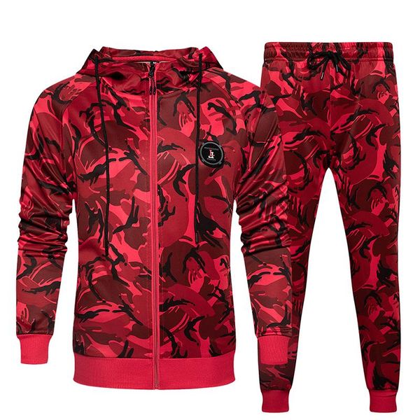 

men's tracksuits autumn 2021 casual suit hooded sweater sportswear two-piece zipper cardigan large size camouflage sport, Gray