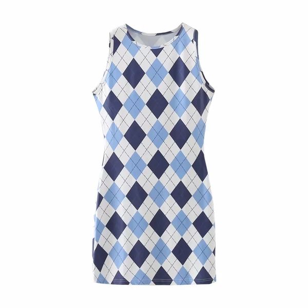 

summer women diamond plaid knitted mini vest dress female sleeveless clothes casual lady slim vestido d7538 210430, Black;gray