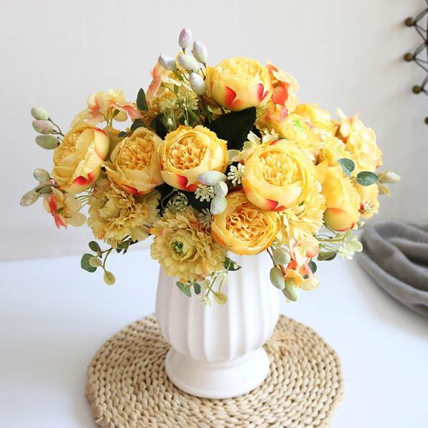 

decorative flowers & wreaths 5 heads artificial peony small bouquet hydrangea combination family diy party wedding holding decoration