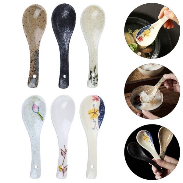 

spoons 6pcs japanese style ceramic soup rice (assorted color)